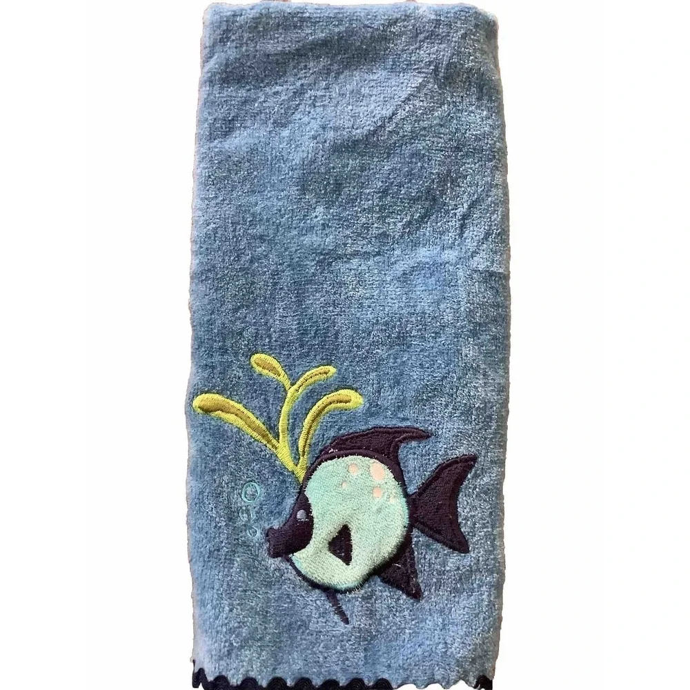 Embroidered Fish Bubble Beach Hand‎ Towel 100% Cotton 16x24
